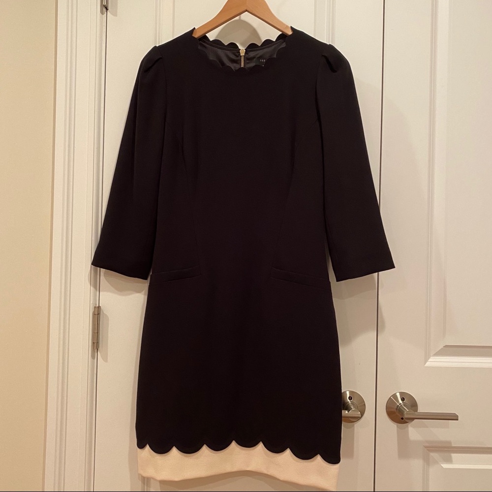 Ted Baker Black Shift Dress with Scallop Details - Picture 3 of 13